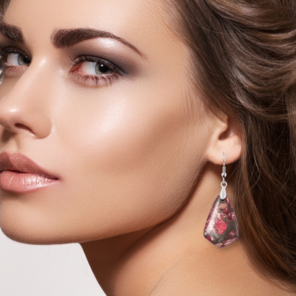 STAINLESS STEEL RED JASPER EARRINGS - Picture 4 of 4